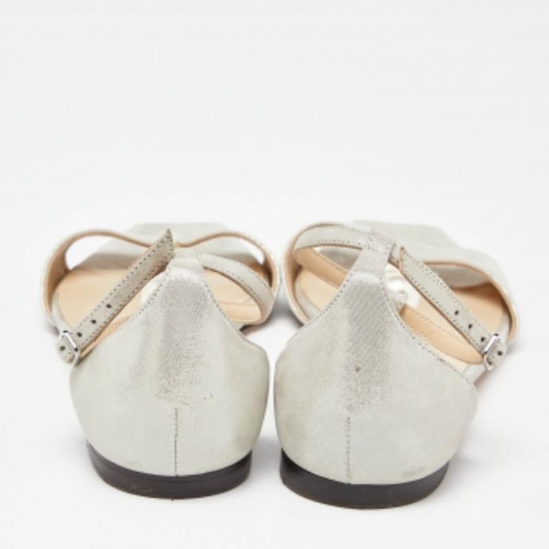 Jimmy Choo Metallic Glitter Nubuck Leder Bella flache Sandalen Größe 37,5 im Angebot 3
