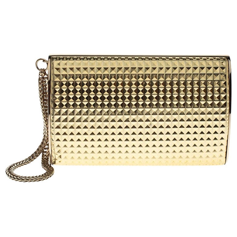 Jimmy Choo Metallic Gold 3D Effect Leather Carmen Clutch For Sale at ...