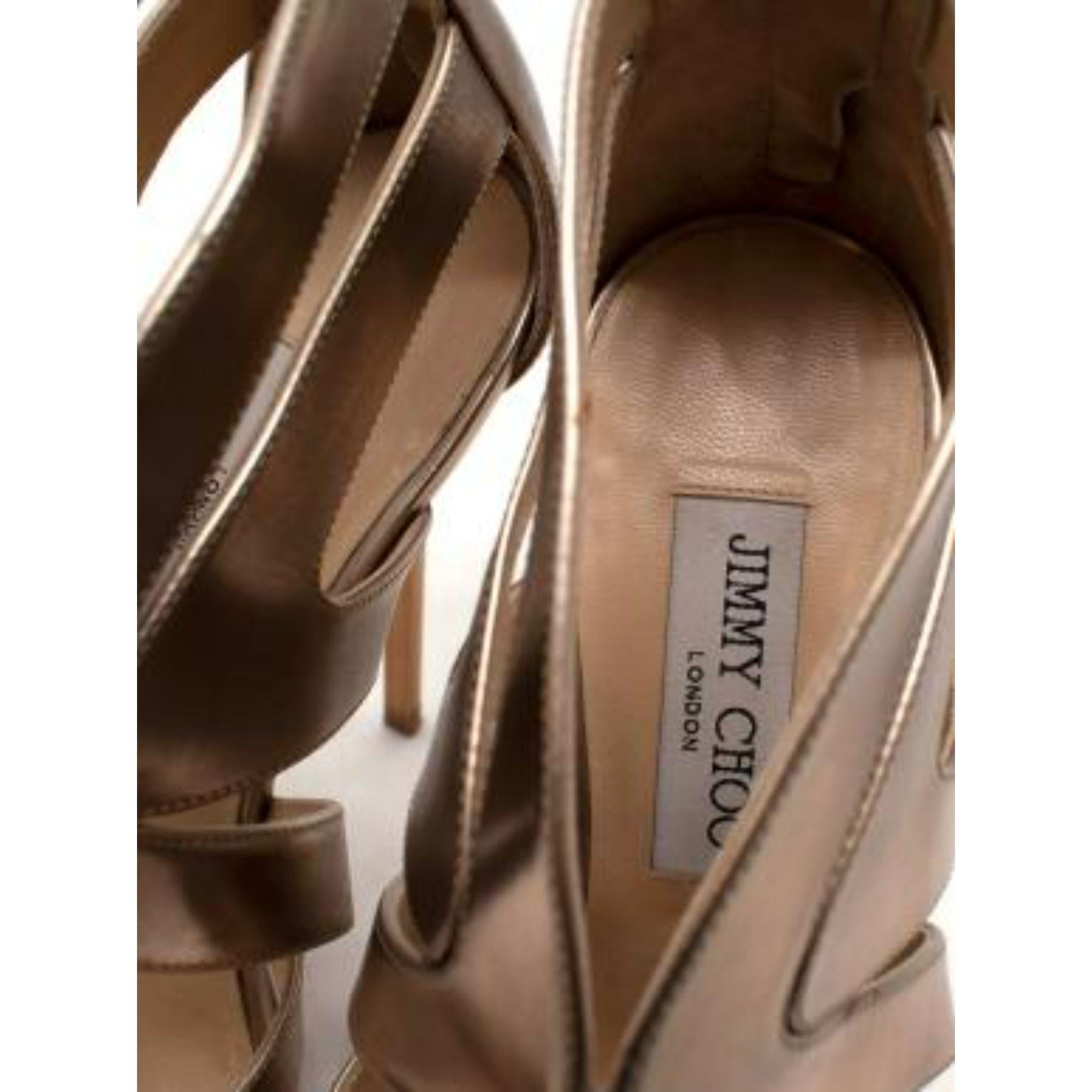 Jimmy Choo Metallic Gold Caged Heeled Sandals For Sale 5