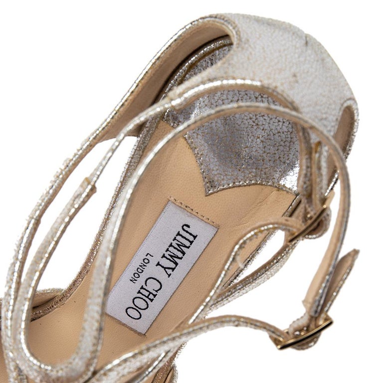 Jimmy Choo Metallic Gold Crackle Leather Lance Sandals Size 38.5 at 1stDibs  | jimmy choo lance gold, jimmy choo lance sandal