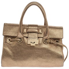 Jimmy Choo Metallic Gold Crinkled Leather Rosalie Satchel