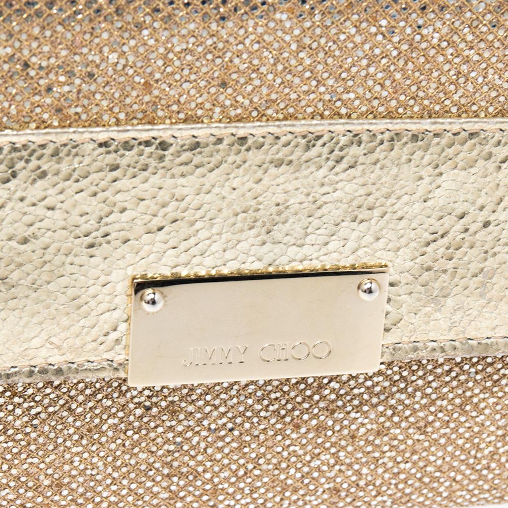 Jimmy Choo Metallic Gold Glitter and Patent Leather Reese Flap Clutch 2