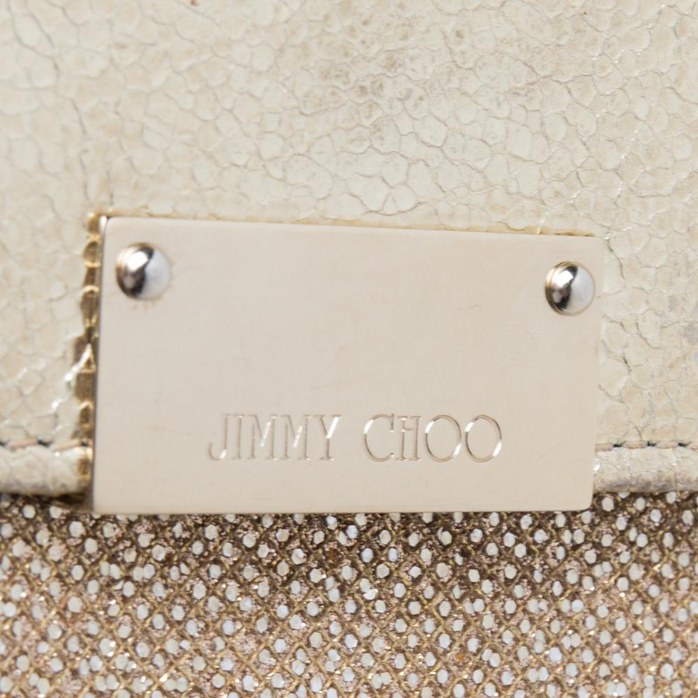 Jimmy Choo Metallic Gold Glitter and Patent Leather Reese Flap Clutch 4