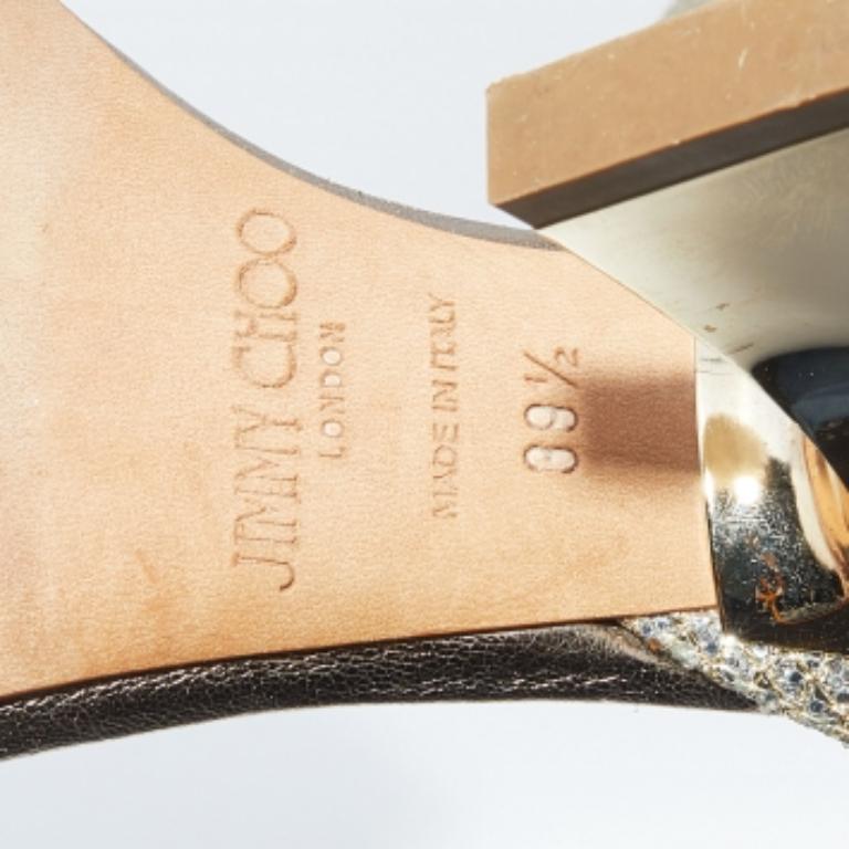 Jimmy Choo Sandalias con tira al tobillo de purpurina dorada metalizada talla 39.5 en venta 1