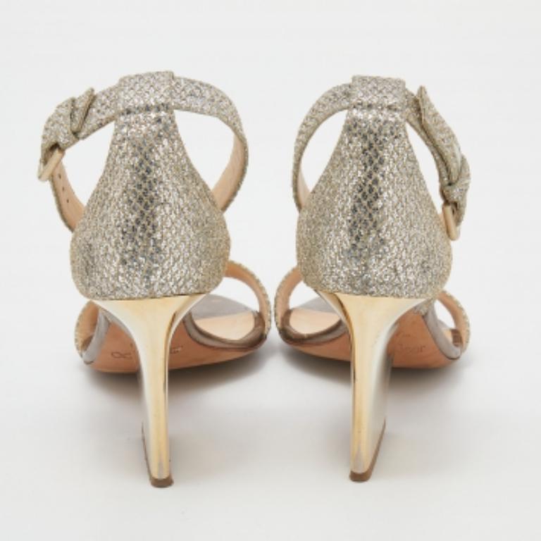 Jimmy Choo Sandalias con tira al tobillo de purpurina dorada metalizada talla 39.5 en venta 2