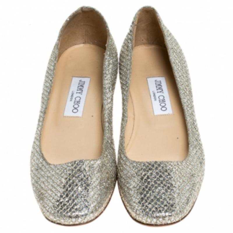 Jimmy Choo Metallic Gold Glitter Stoff Ballettschuhe Größe 38 Damen im Angebot