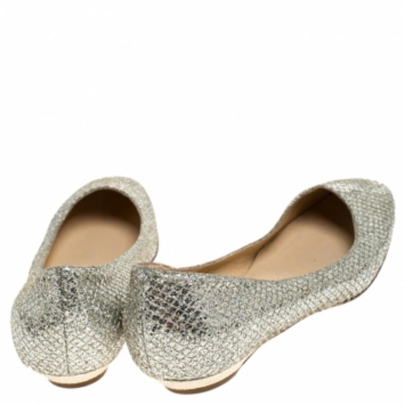Jimmy Choo Metallic Gold Glitter Stoff Ballettschuhe Größe 38 im Angebot 1