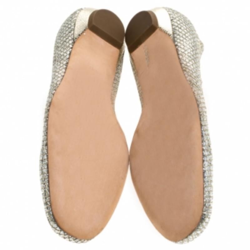 Jimmy Choo Metallic Gold Glitter Stoff Ballettschuhe Größe 38 im Angebot 2