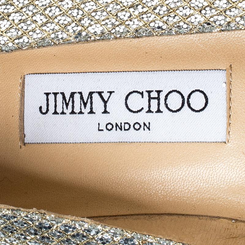 Jimmy Choo Metallic Gold Glitter Fabric Ballet Flats Size 38 2