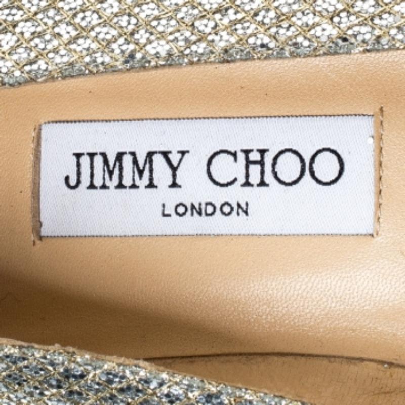 Jimmy Choo Metallic Gold Glitter Stoff Ballettschuhe Größe 38 im Angebot 3