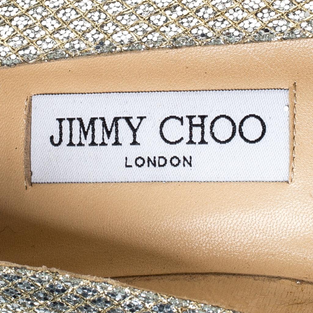 Jimmy Choo Metallic Gold Glitter Fabric Ballet Flats Size 38 3
