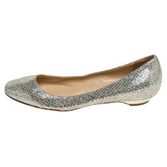 Jimmy Choo Metallic Gold Glitter Fabric Ballet Flats Size 38