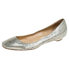 Jimmy Choo Metallic Gold Glitter Fabric Ballet Flats Size 38