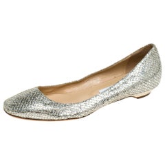 Jimmy Choo Metallic Gold Glitter Fabric Ballet Flats Size 38