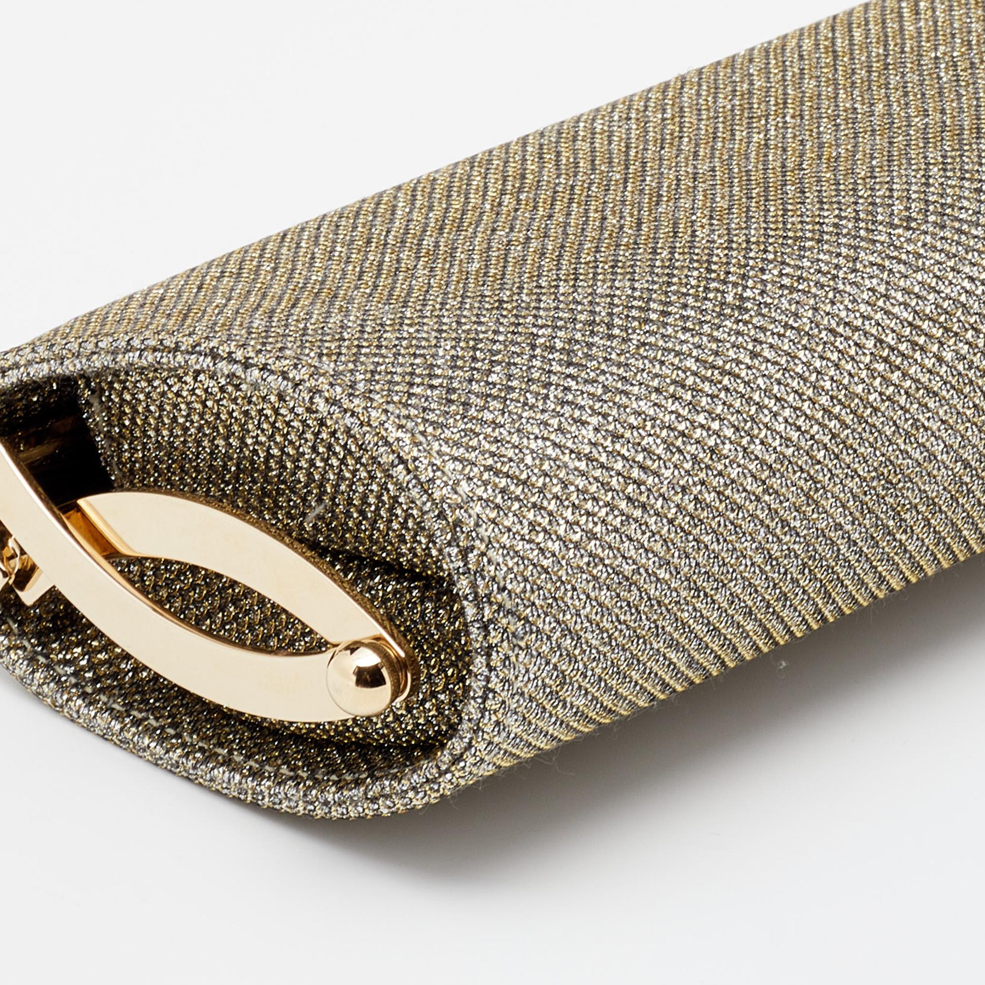 Jimmy Choo Metallic Gold Glitter Fabric Tube Clutch 1