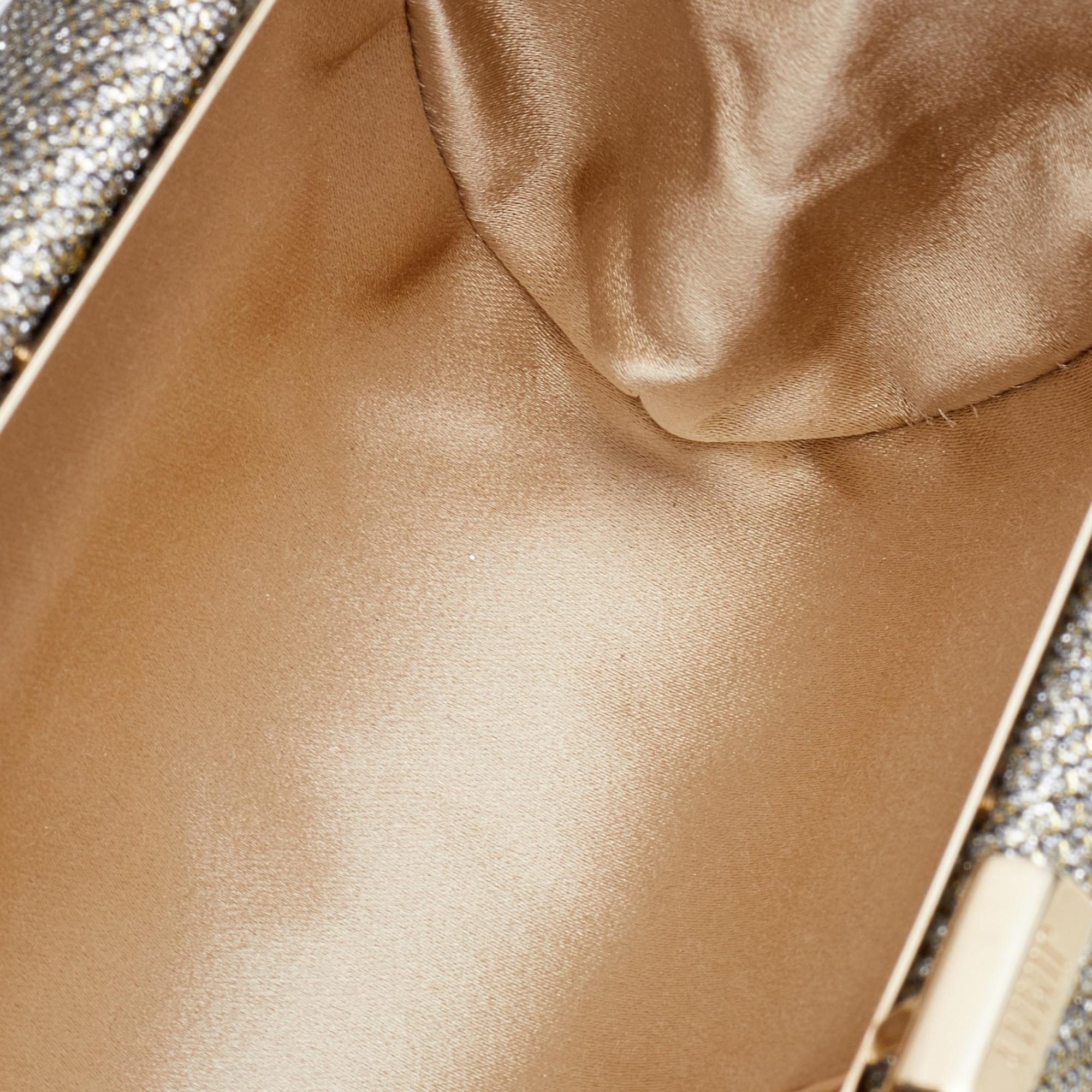 Jimmy Choo Metallic Gold Glitter Fabric Tube Clutch 2