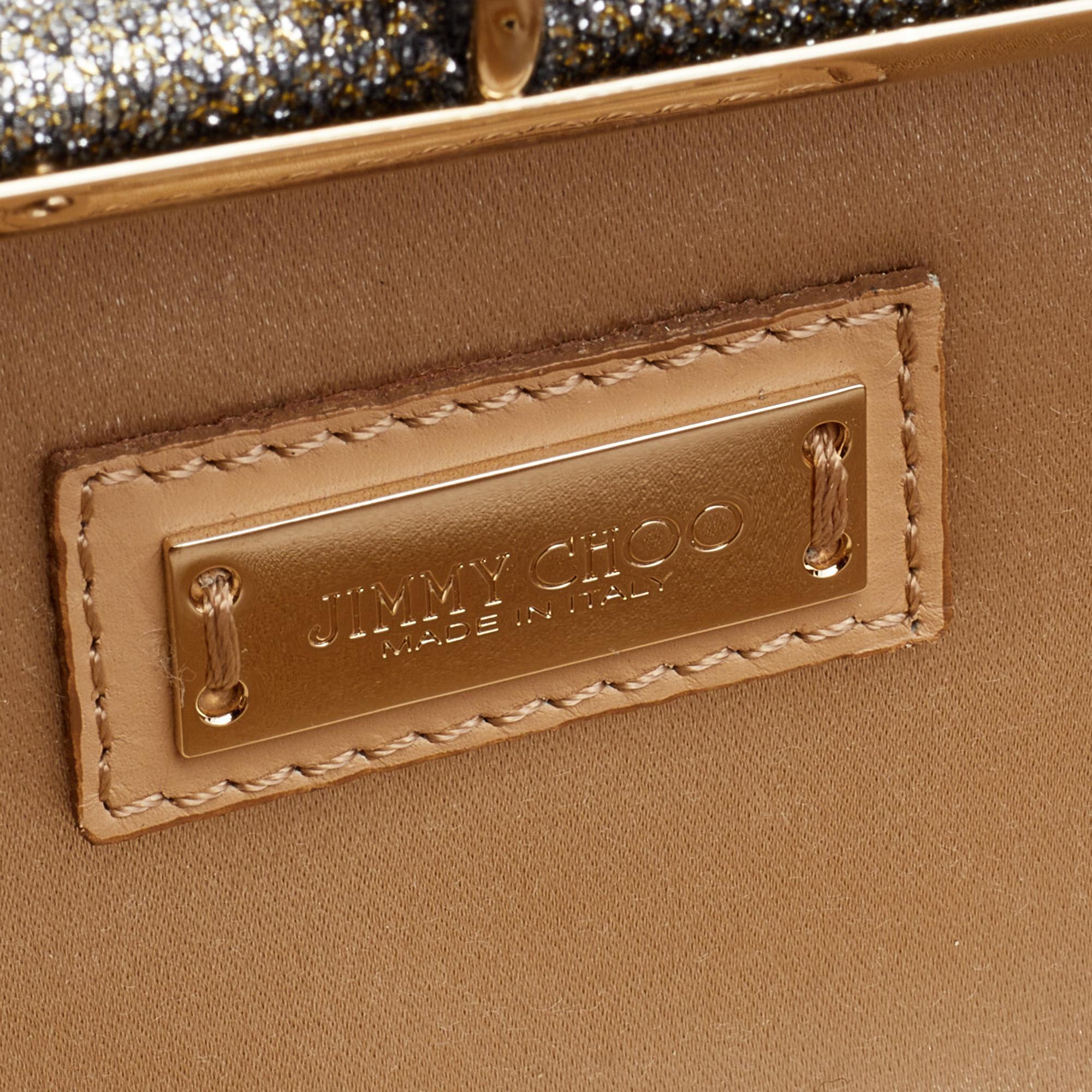 Jimmy Choo Metallic Gold Glitter Fabric Tube Clutch 3