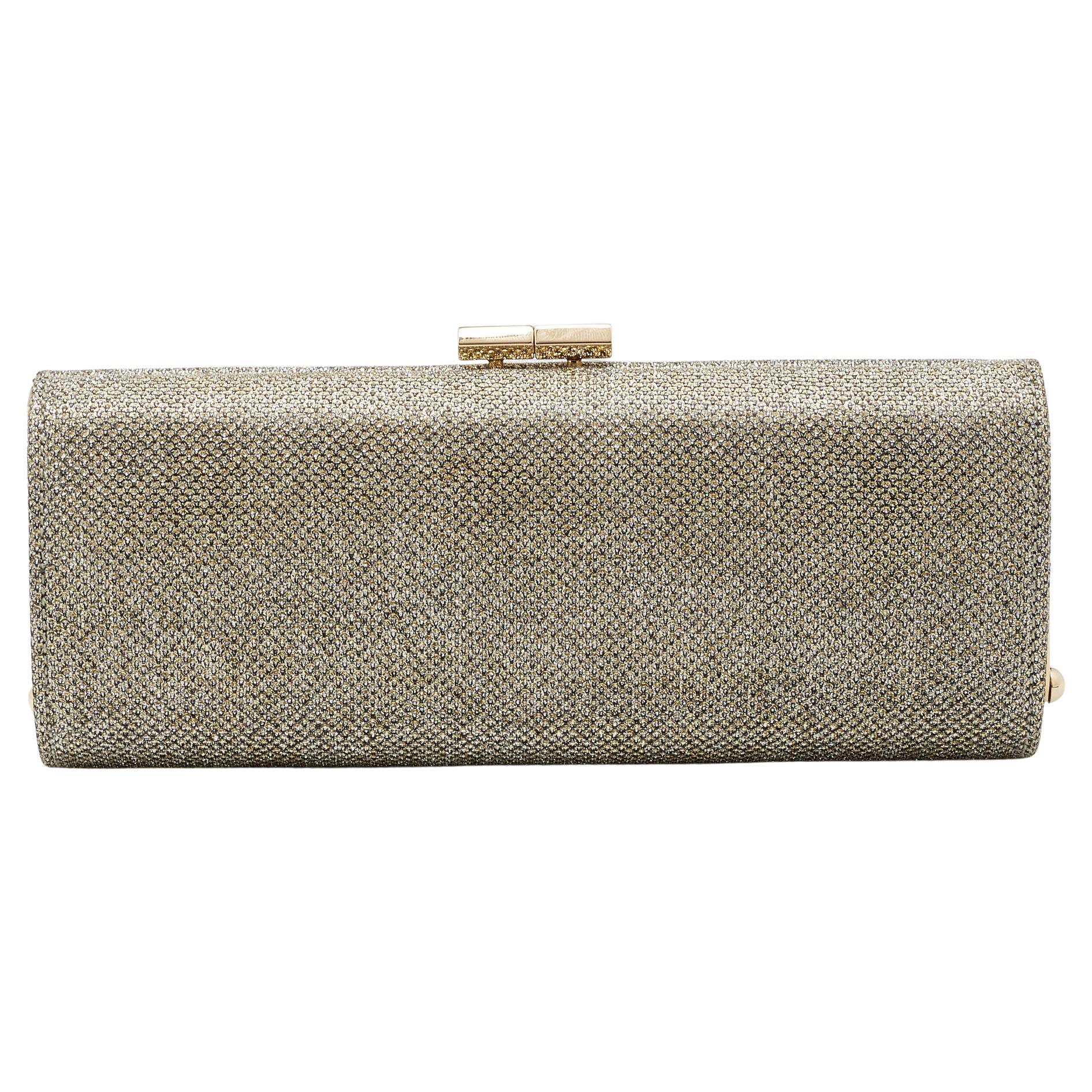 Jimmy Choo Metallic Gold Glitter Fabric Tube Clutch