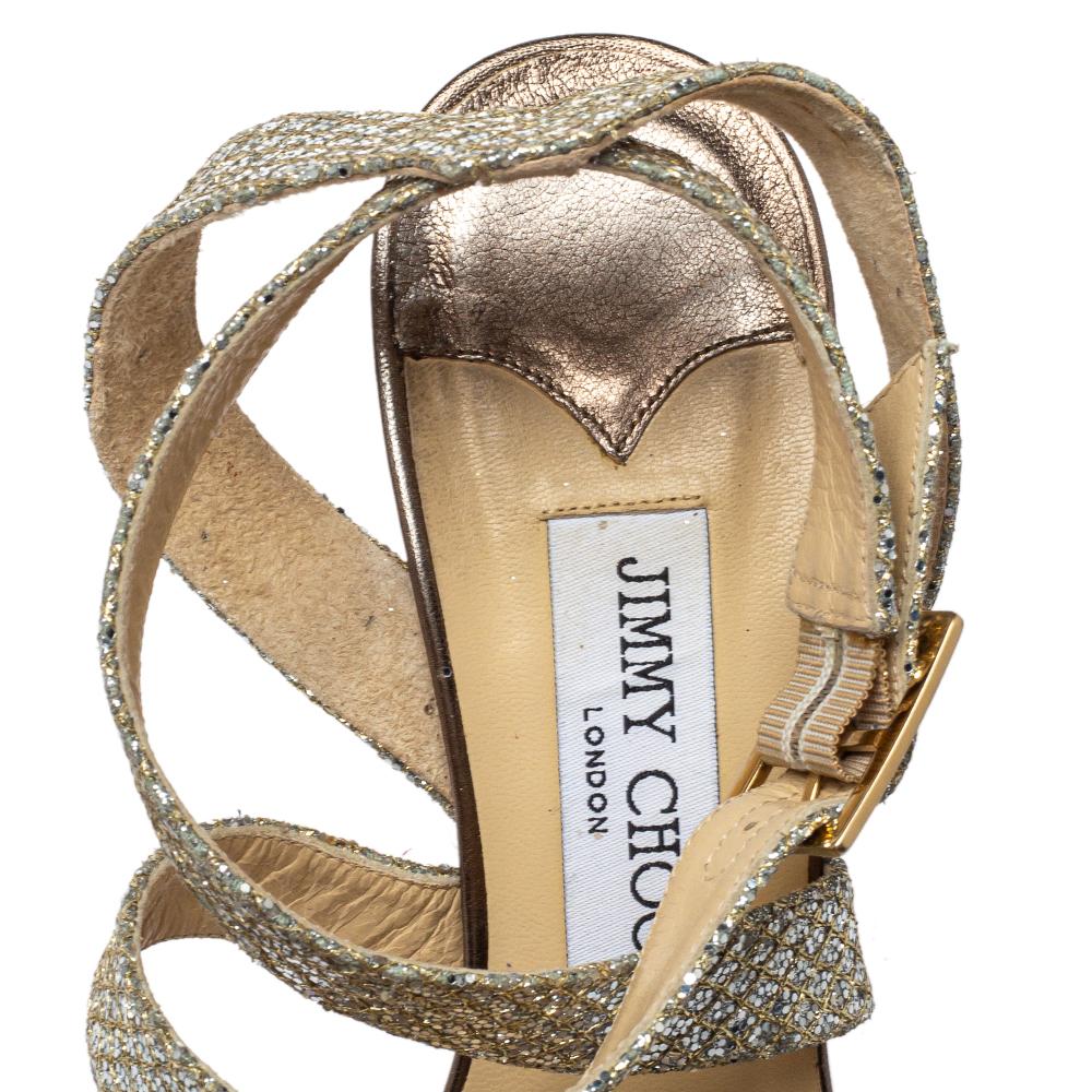 Jimmy Choo Sandalias de plataforma con tiras de purpurina dorada metalizada talla 38 1