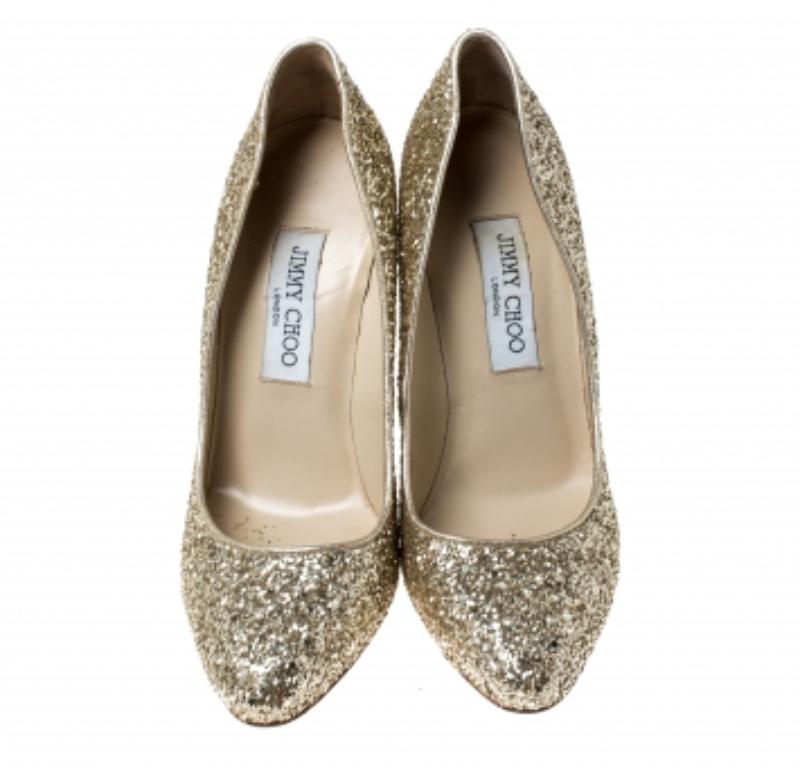 Jimmy Choo Metallic Gold Glitter Victoria Pumps Größe 38,5 (Braun) im Angebot