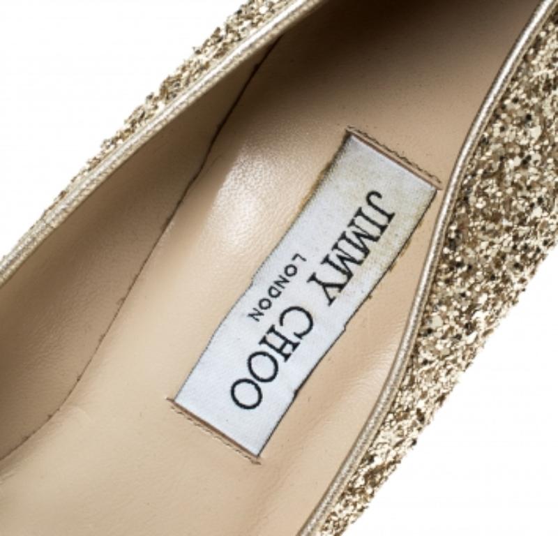 Jimmy Choo Metallic Gold Glitter Victoria Pumps Größe 38,5 im Angebot 2