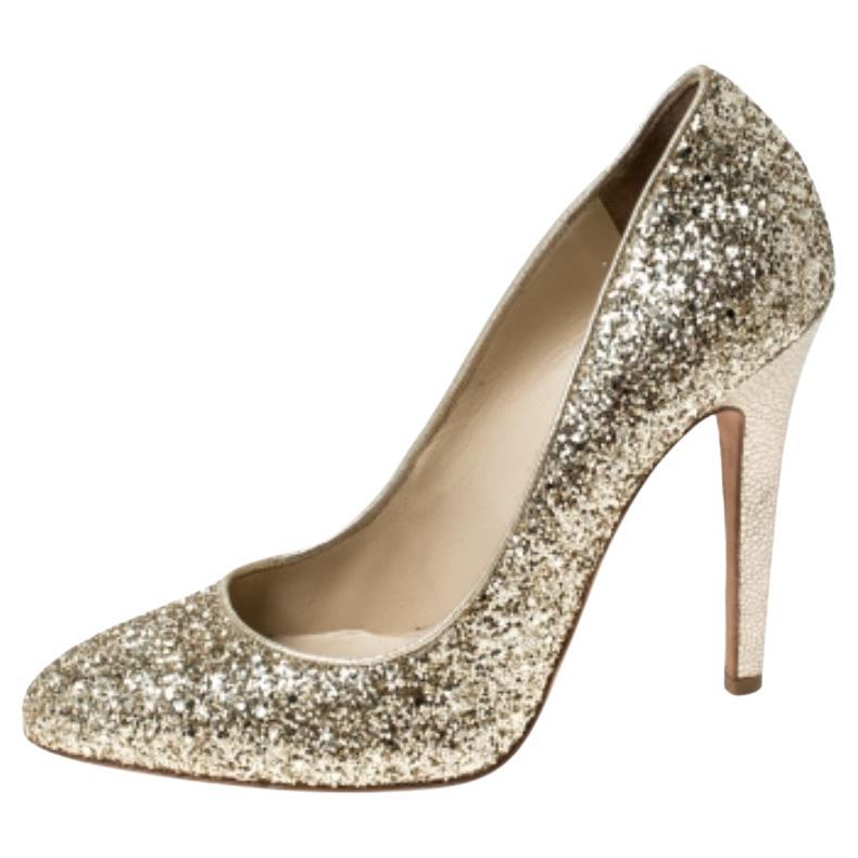 Jimmy Choo Metallic Gold Glitter Victoria Pumps Größe 38,5 im Angebot