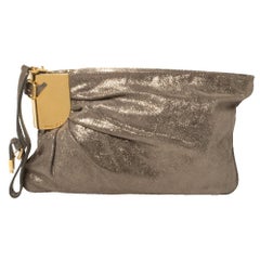 Jimmy Choo Metallic Gold Glittery Suede Wristlet Clutch