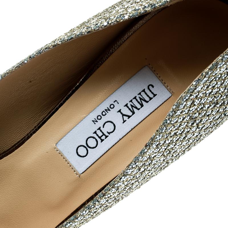 Jimmy Choo Metallic Gold Lamè Fabric Dahlia Peep Toe Platform Pumps Size 40.5 2