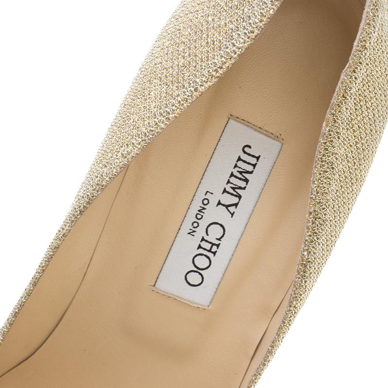 Jimmy Choo Metallic Gold Lamè Glitter Fabric Mamey Crystal Embellished Pointed T 3