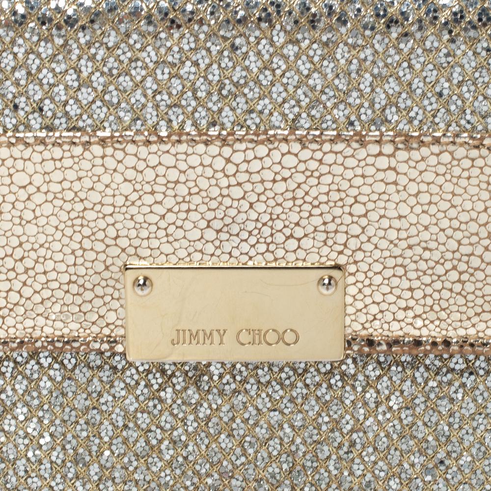 Jimmy Choo Metallic Gold Leather and Glitter Reese Clutch 4