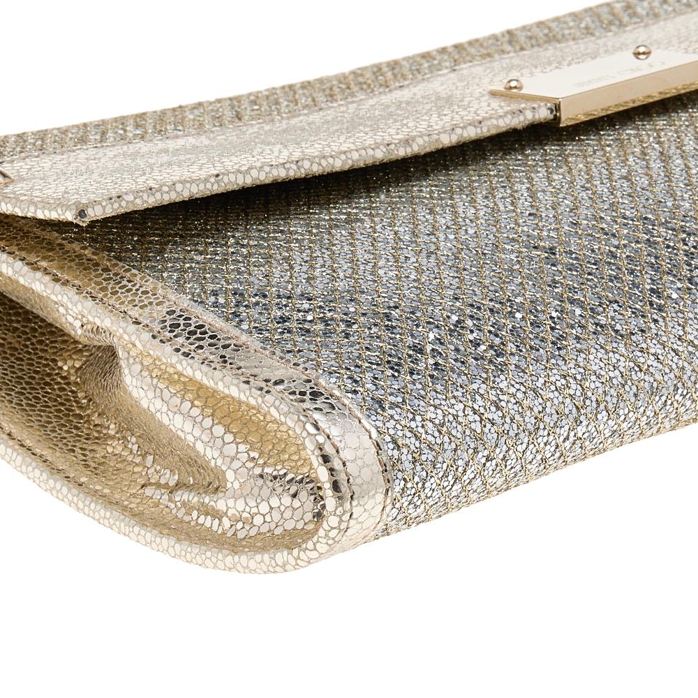 Jimmy Choo Metallic Gold Leather and Glitter Reese Clutch 1