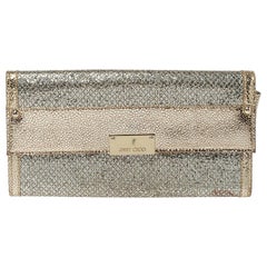 Jimmy Choo Metallic Gold Leather and Glitter Reese Clutch