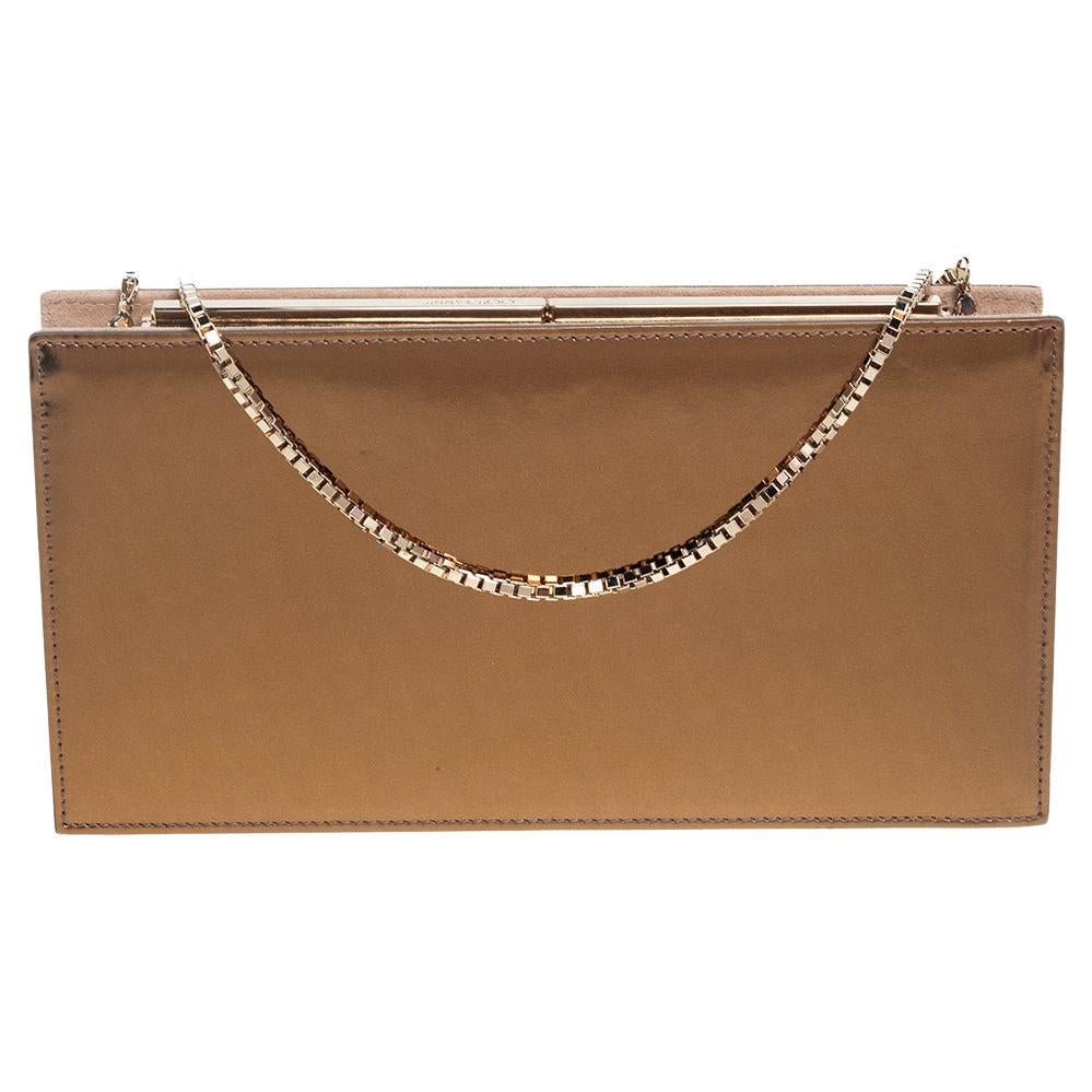 JIMMY CHOO Milla Clutch Bag in Gold Lamé Leather For Sale at 1stDibs