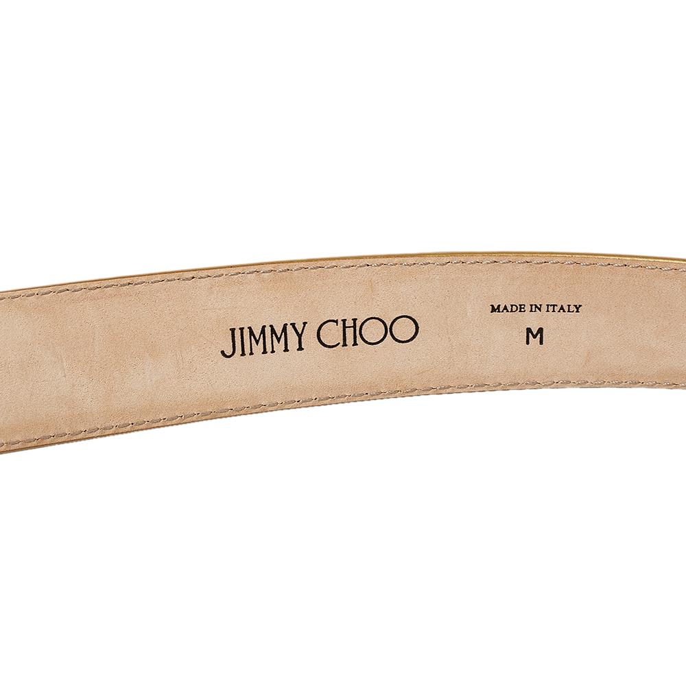 Jimmy Choo Metallic Gold Leder Choo Logo Schnalle Taille Gürtel Größe M (Braun)