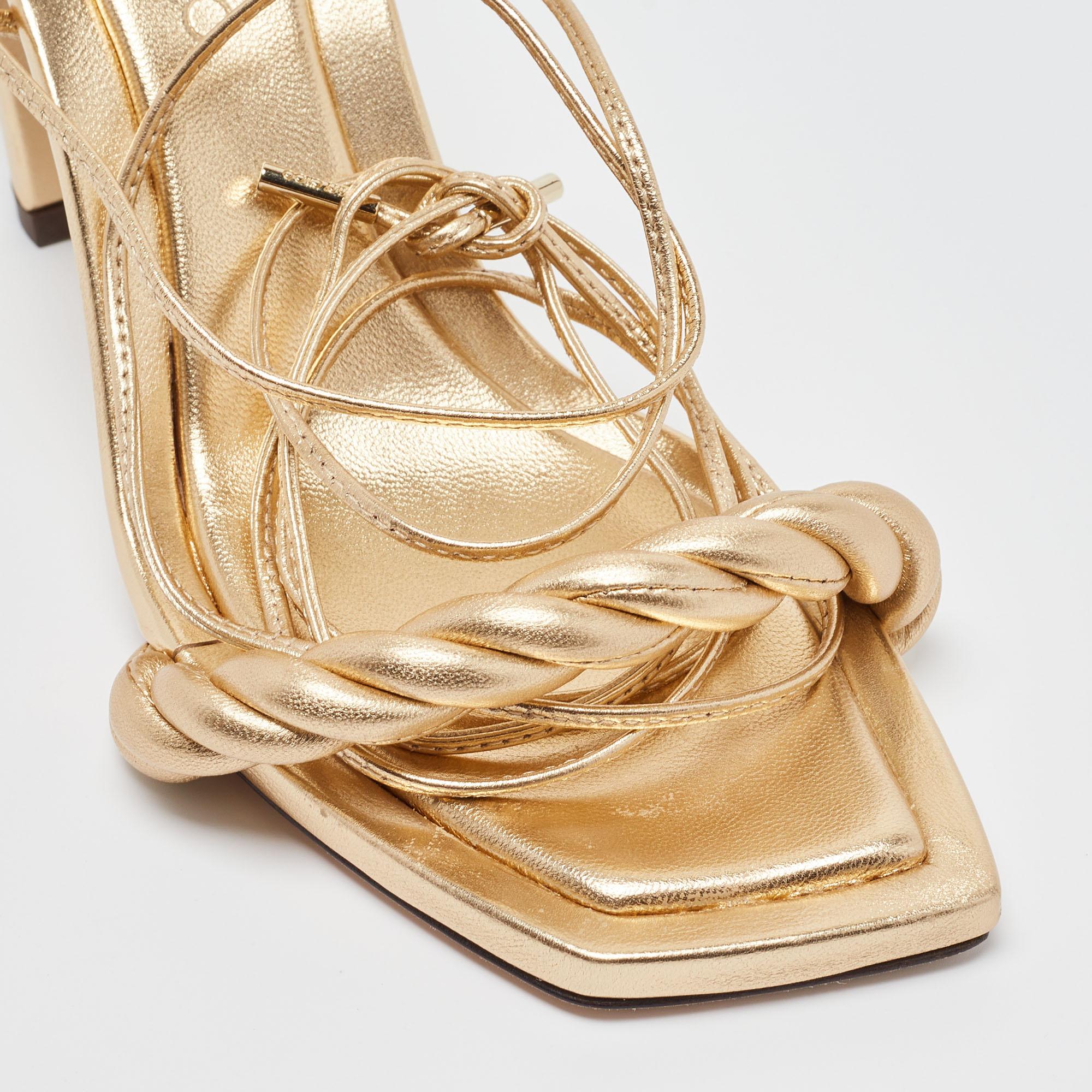 Jimmy Choo Metallic Gold Leather Diosa Twisted Slide Sandals Size 37 For Sale 1