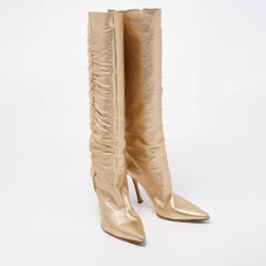 Jimmy Choo Metallic Gold Leather Knee Length Boots Size 41