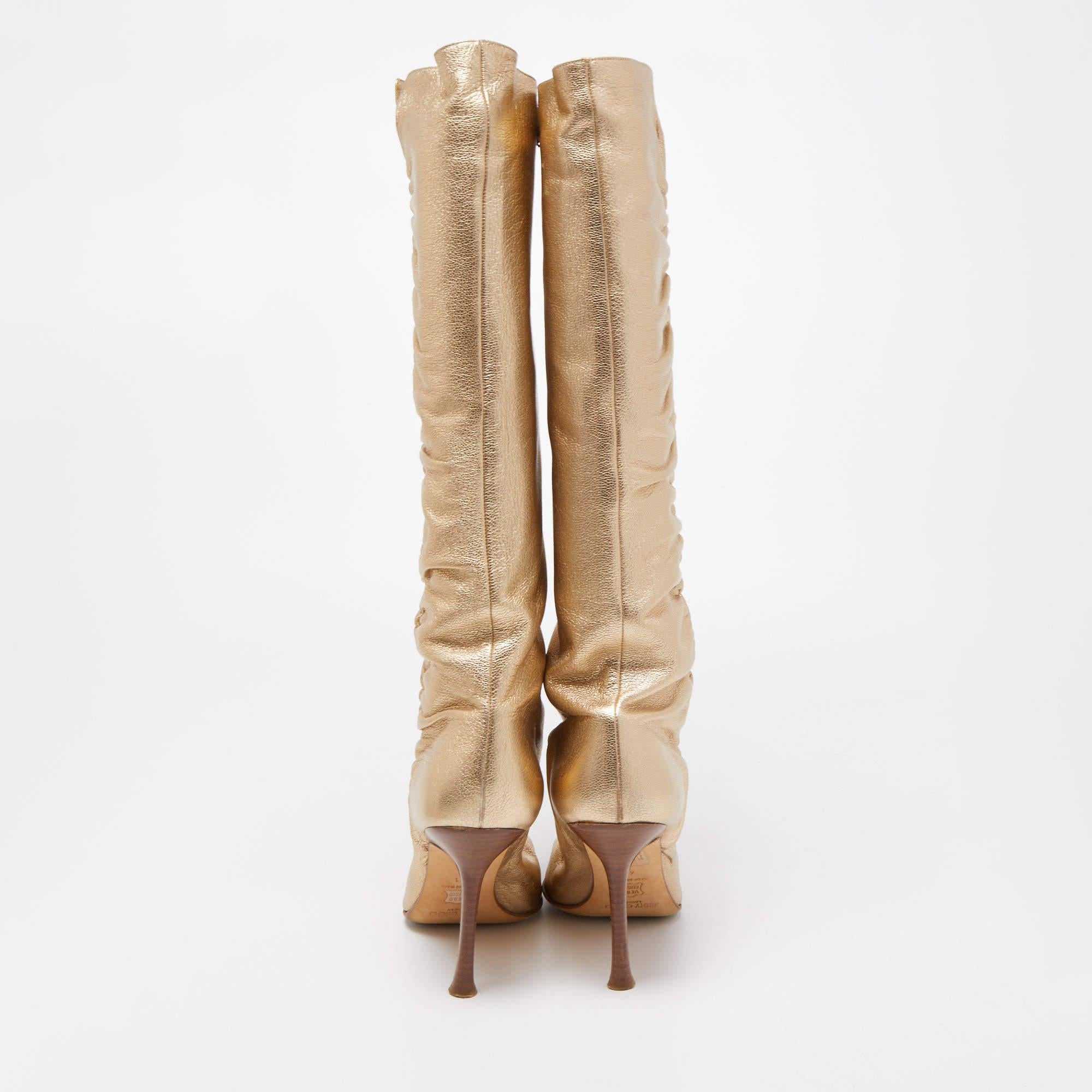 Jimmy Choo Botas hasta la rodilla de piel dorada metalizada Talla 41 Oro en venta