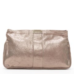 JIMMY CHOO metallic gold leather logo buckle detail top zip pouch zip clutch bag