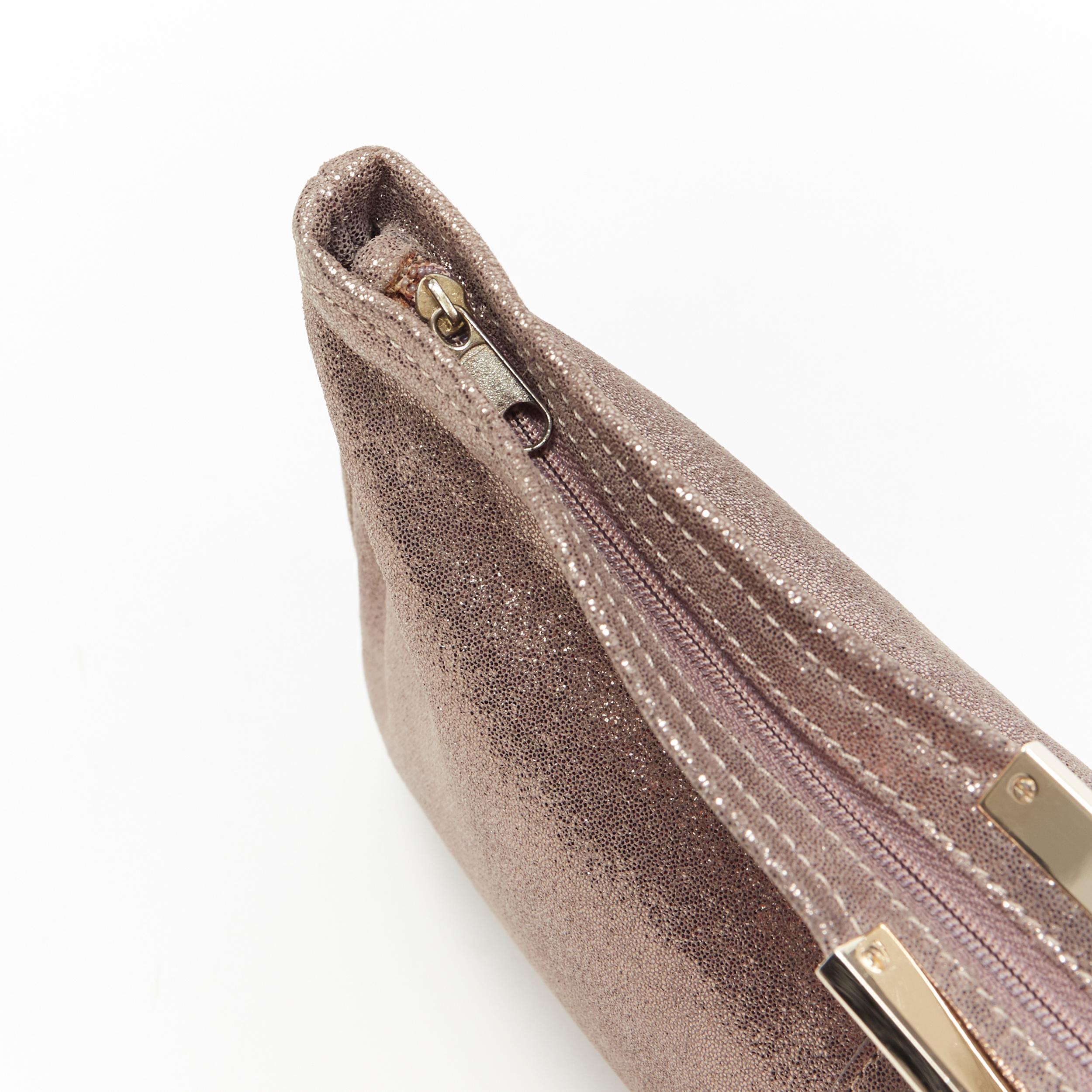 Brown JIMMY CHOO metallic gold leather logo buckle detail top zip pouch zip clutch bag