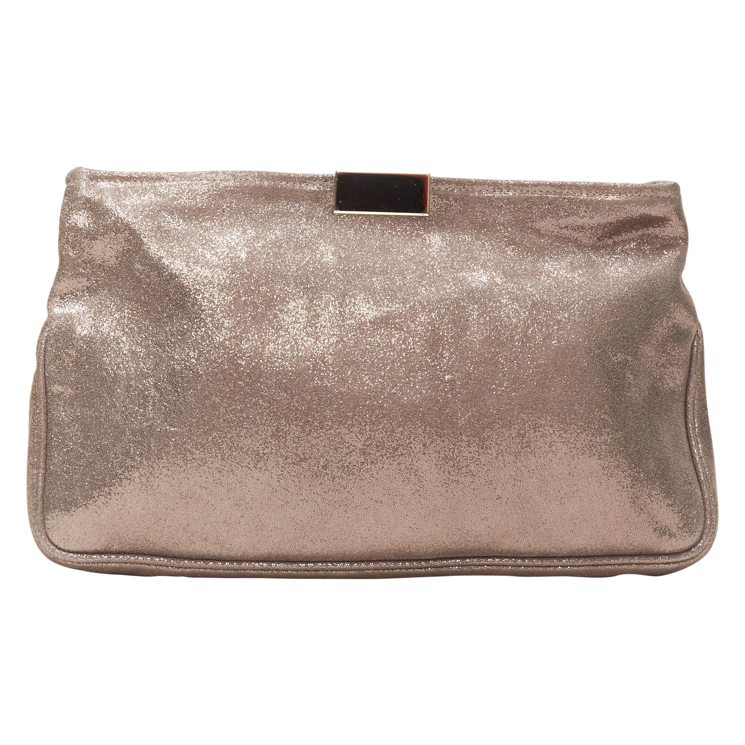 JIMMY CHOO metallic gold leather logo buckle detail top zip pouch zip clutch bag