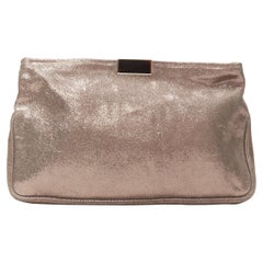JIMMY CHOO metallic gold leather logo buckle detail top zip pouch zip clutch bag