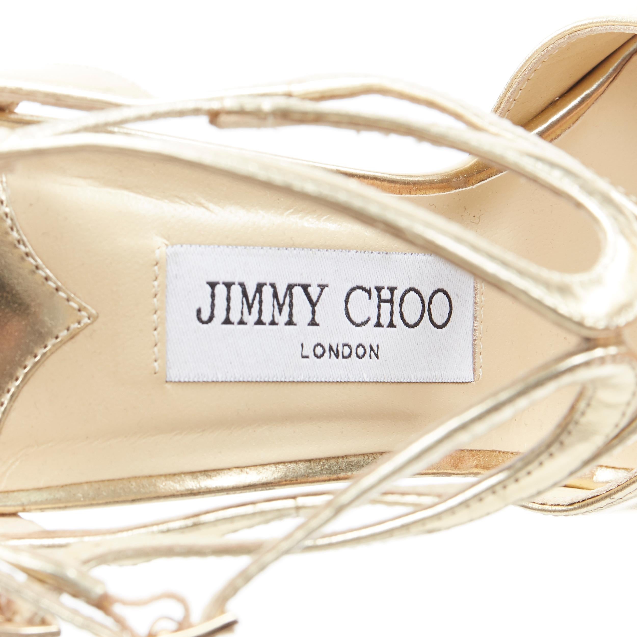 JIMMY CHOO metallic gold leather strappy ankle strap open toe heel sandal EU36.5 3