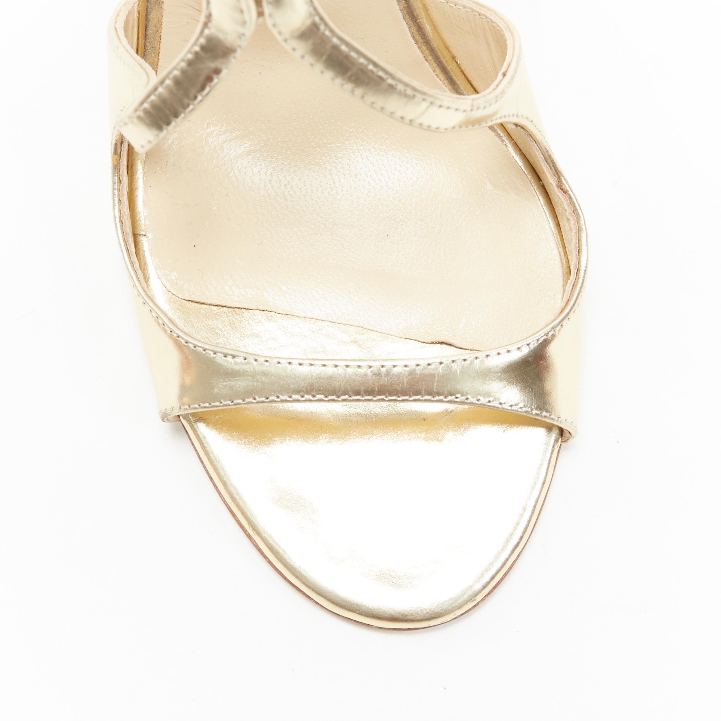 JIMMY CHOO metallic gold leather strappy ankle strap open toe heel sandal EU36.5 In Good Condition In Hong Kong, NT