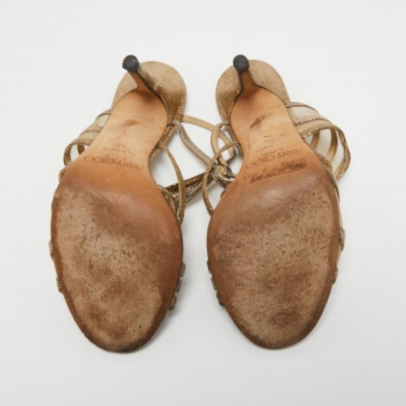 Jimmy Choo Sandalias con correa en el tobillo de malla y piel doradas metalizadas talla 36 Oro en venta