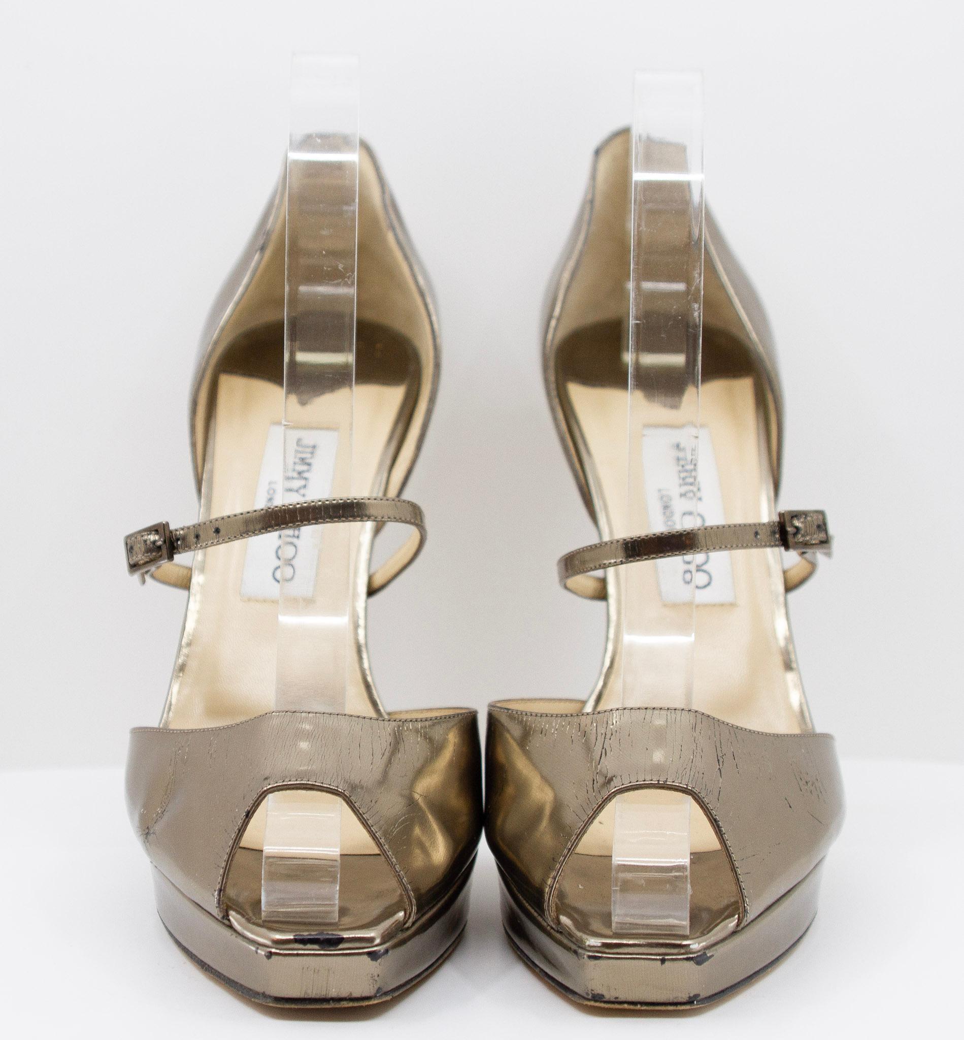 Women's Jimmy Choo Metallic Gold Peep Toe Heel  For Sale