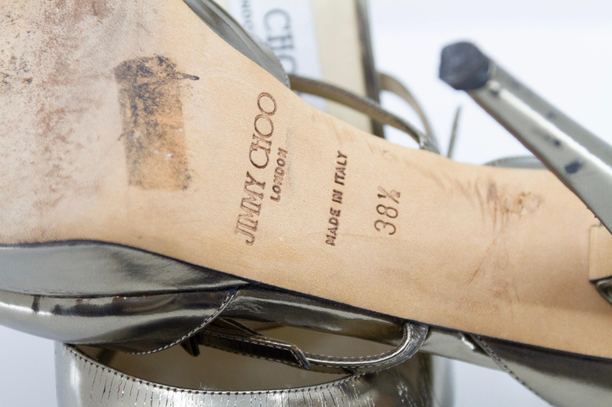 Jimmy Choo Metallic Gold Peep Toe Heel For Sale 2