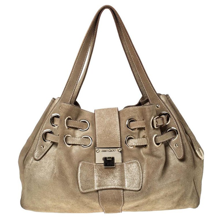 Jimmy Choo Metallic Gold Suede Ramona Tote For Sale at 1stDibs