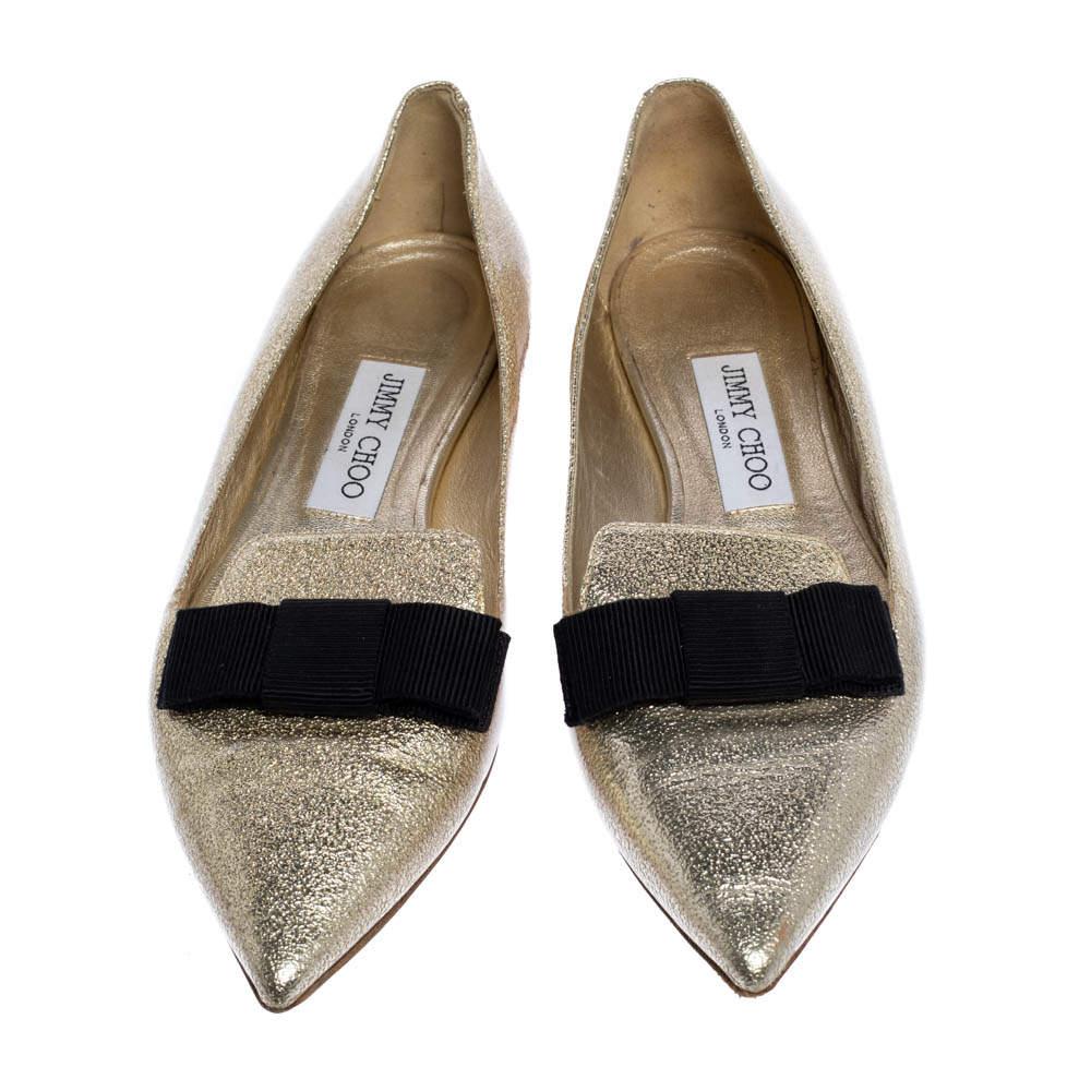 Oro Jimmy Choo Ballerine Gala con fiocco in pelle metallizzata oro misura 37,5