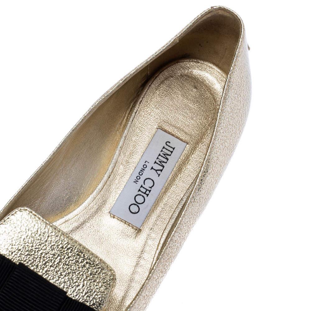 Jimmy Choo Ballerine Gala con fiocco in pelle metallizzata oro misura 37,5 2