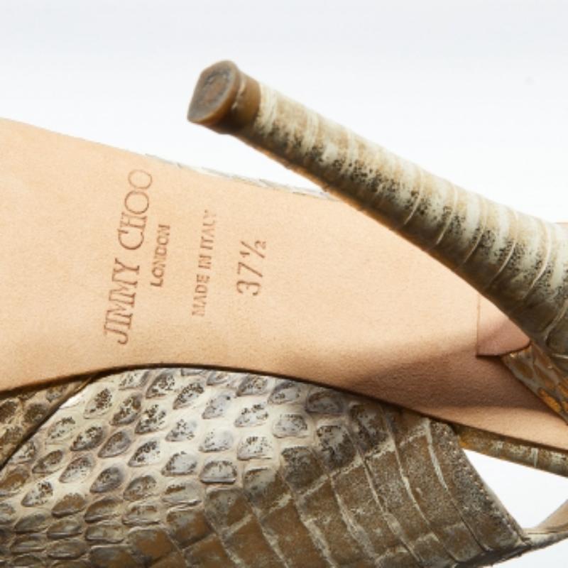 Jimmy Choo Oro metalizado Watersnake Plataforma Slingback Peep Toe Bombas Tamaño 37.5 en venta 4